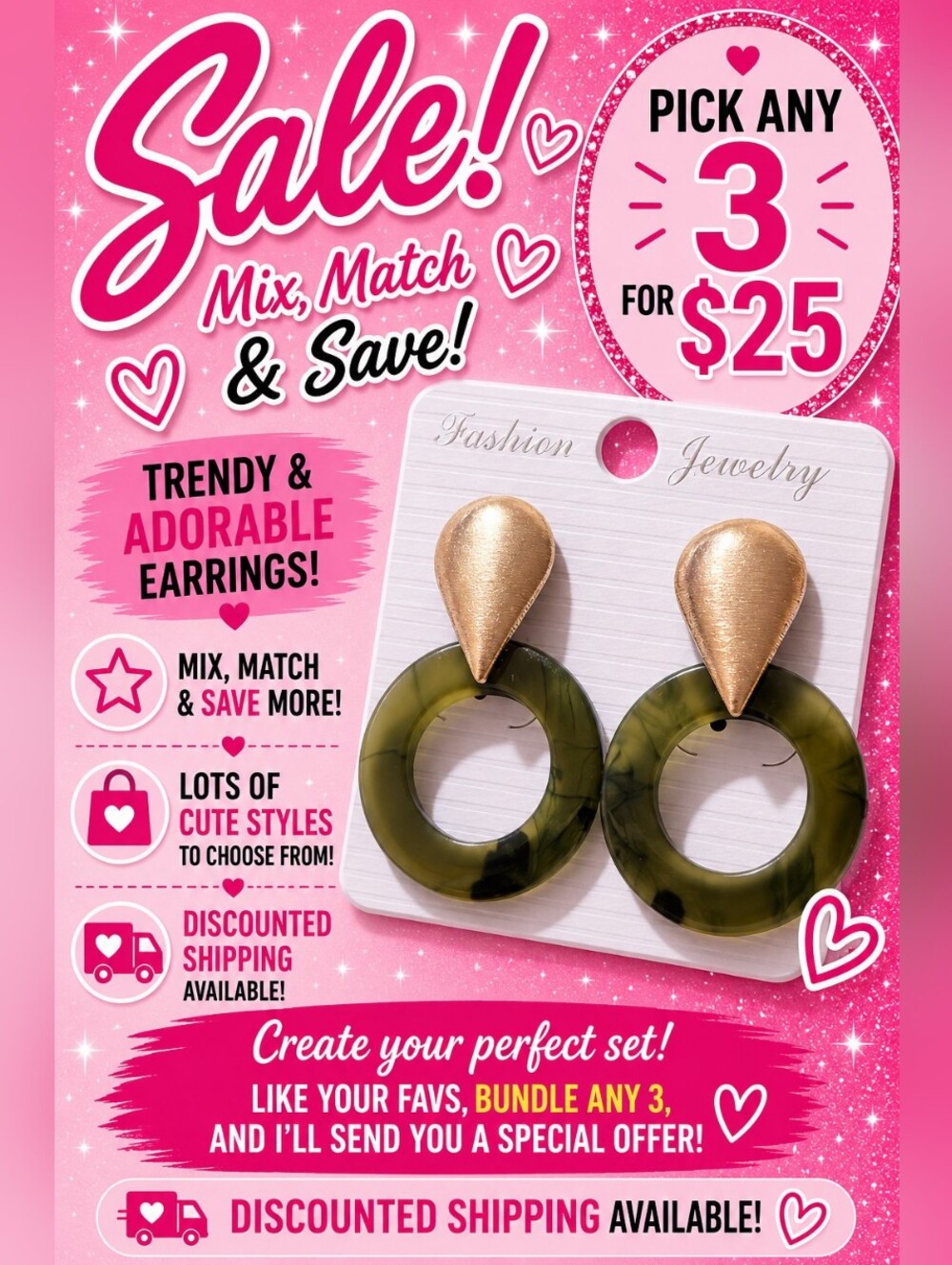 Olive Green Resin Hoop Drop Earrings | Gold Tone Studs | Modern Chic